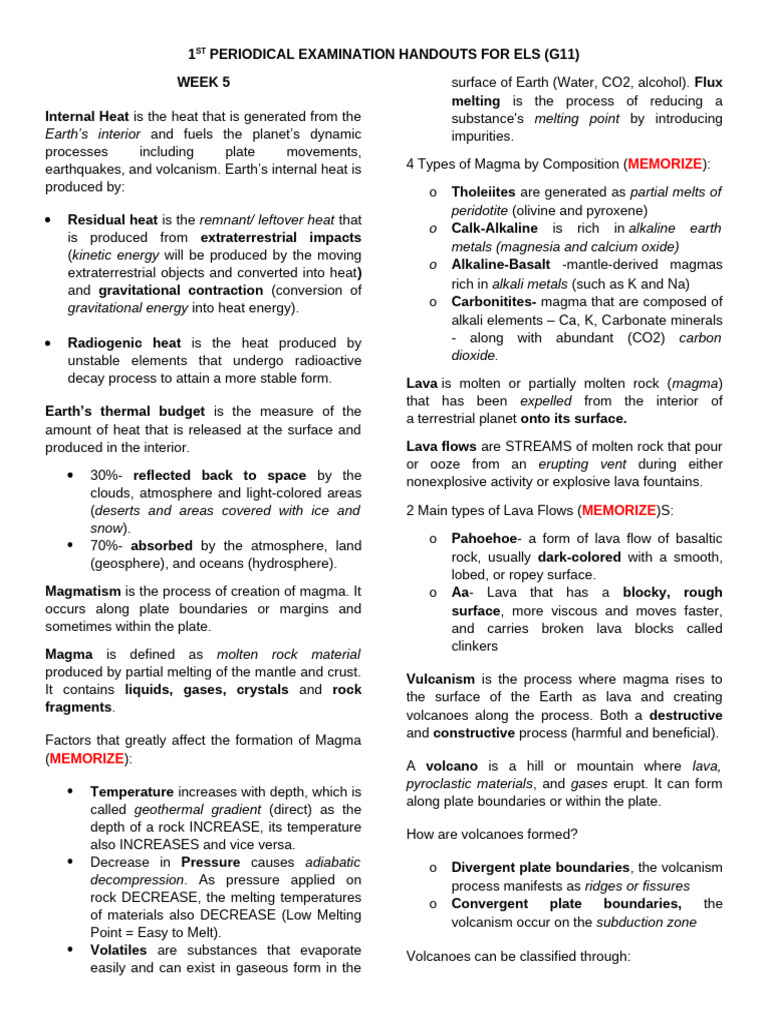 1st Periodical Examination Handouts For Els | PDF | Lava | Fault (Geology)