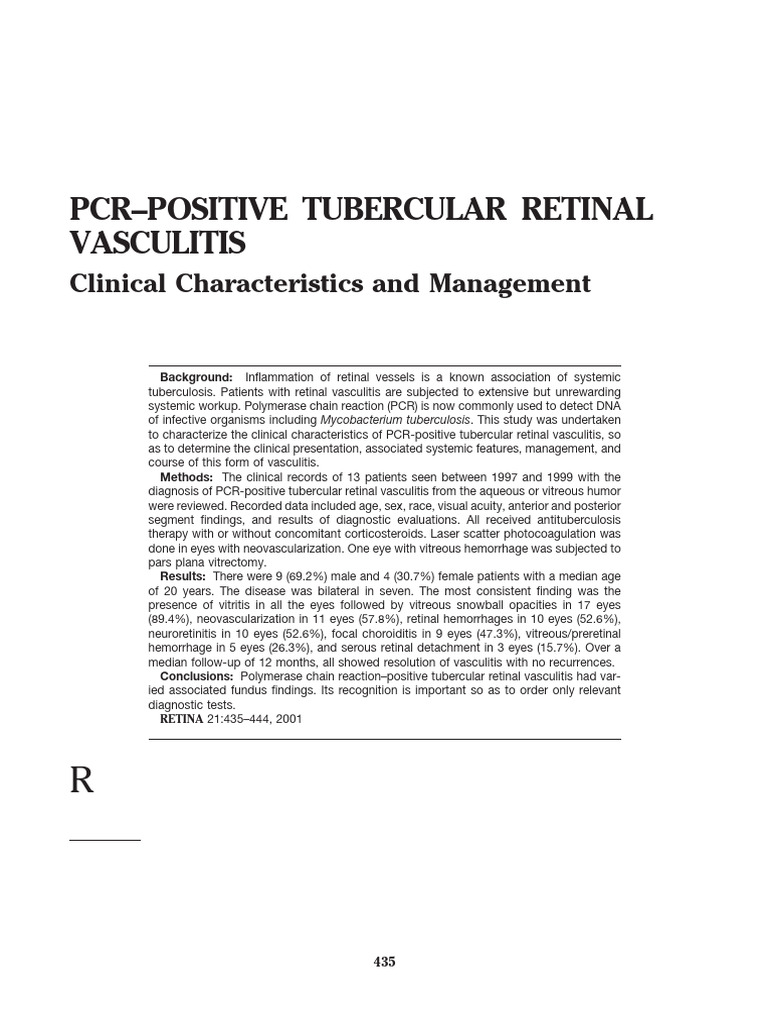 PCR-Positive Tubercular Retinal Vasculitis | PDF | Retina | Tuberculosis