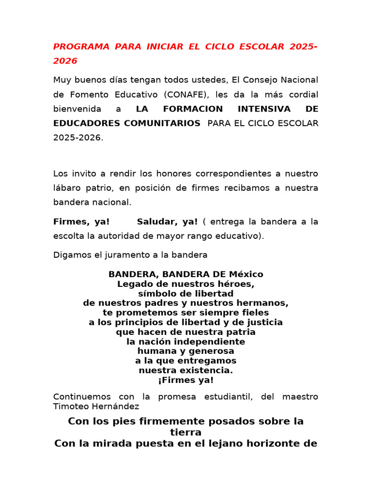 Programa para Iniciar El Ciclo Escolar - 111042 | PDF