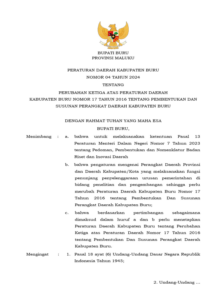 Perubahan Perda Pembentukan Perangkat Daerah | PDF