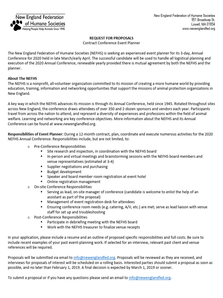 NEFHS Conference Event Planner RFP | PDF