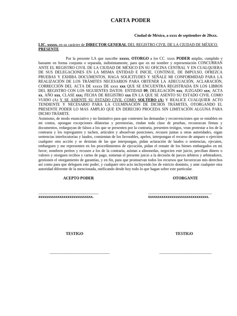 Carta Poder para Registro Civil | PDF | Justicia | Crimen y violencia