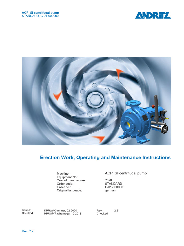 ACP_SI Centrifugal Pump Manual | PDF | Pump | Personal Protective Equipment