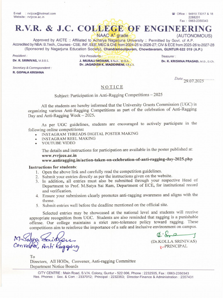 Notice - Participation in Anti-Ragging Competititons-2025 | PDF