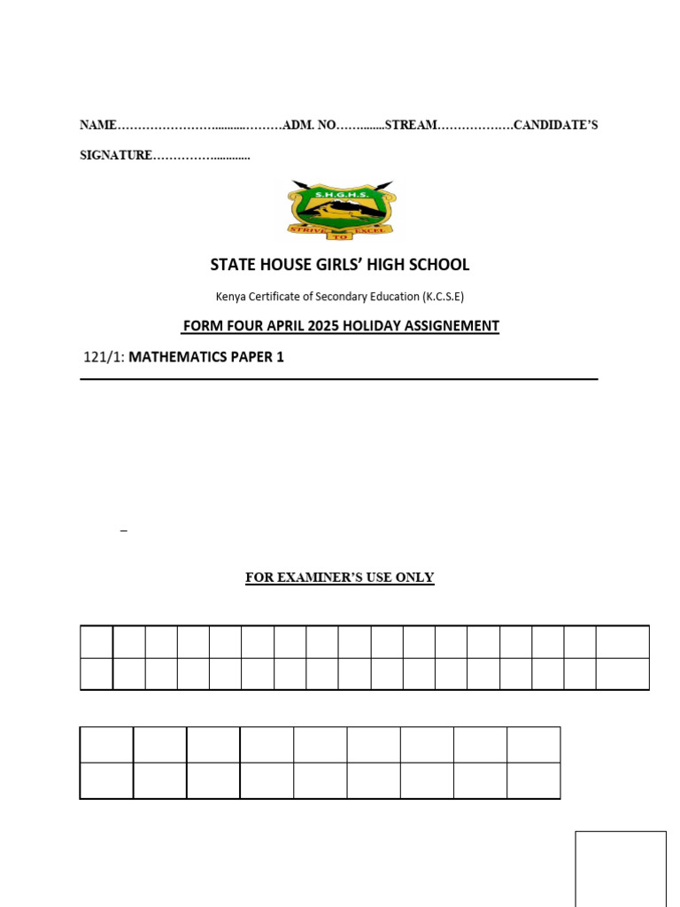 KCSE 2025 Form 4 Mathematics Paper 1 | PDF | Circle | Area