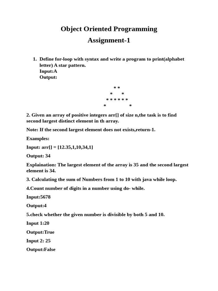 Object Oriented Programming Assignment Tasks | PDF