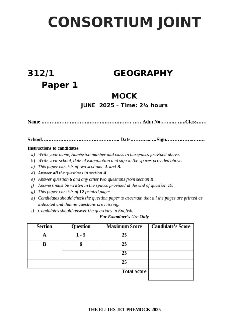 KCSE Geography Mock Exam 2025 | PDF | Rock (Geology) | Soil