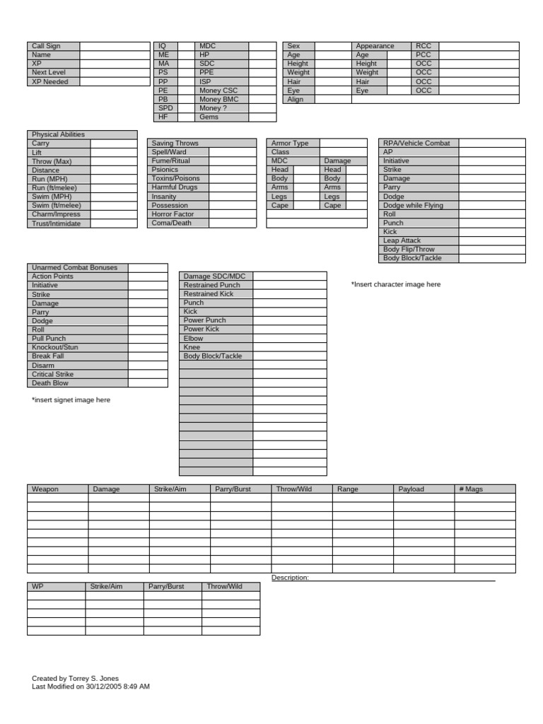 Rifts Character Sheet | PDF