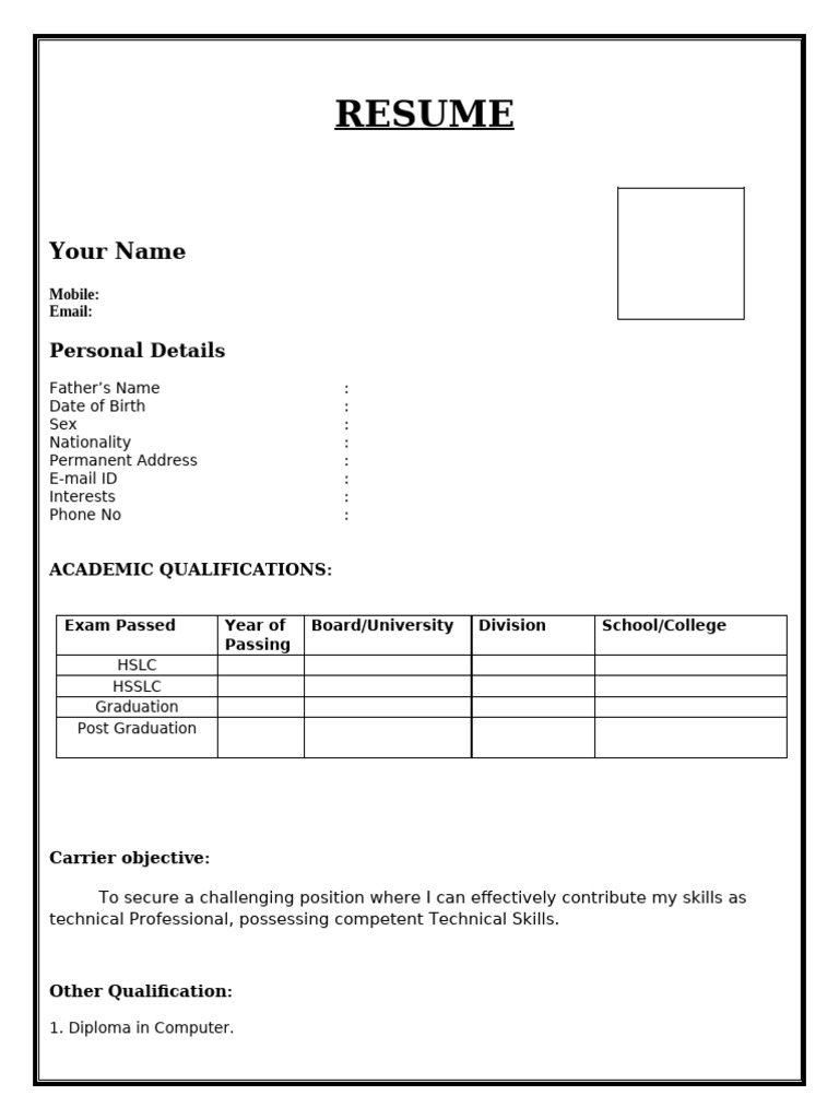 Job Bio Data Format Template | PDF | Net Beans | Applications & Software