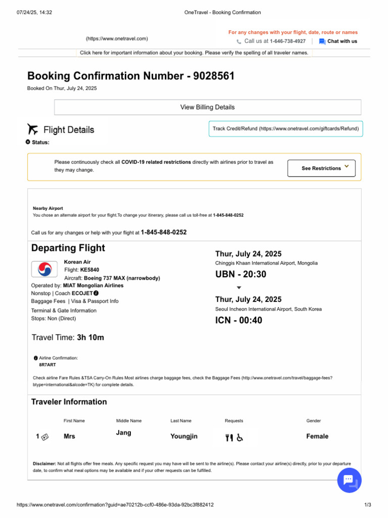 Korean Air Flight KE5840 Itinerary | PDF | Passport | Travel Visa