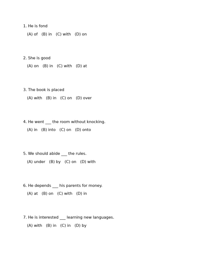 Preposition Usage Practice Quiz | PDF