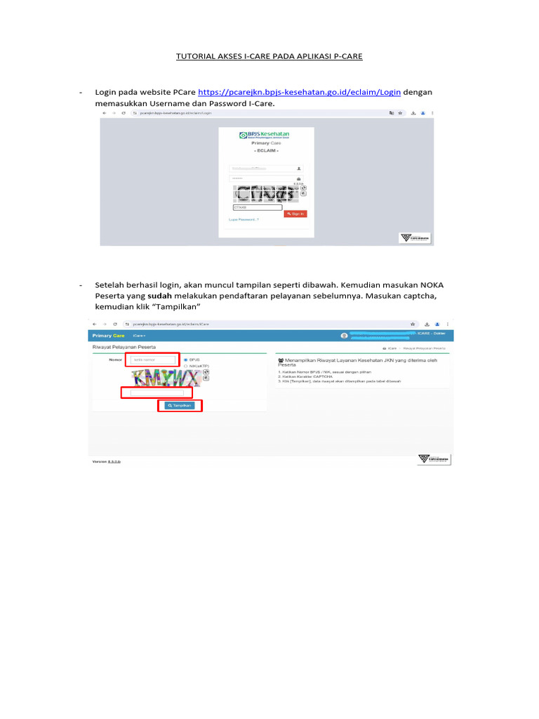 Tutorial Login I-Care | PDF