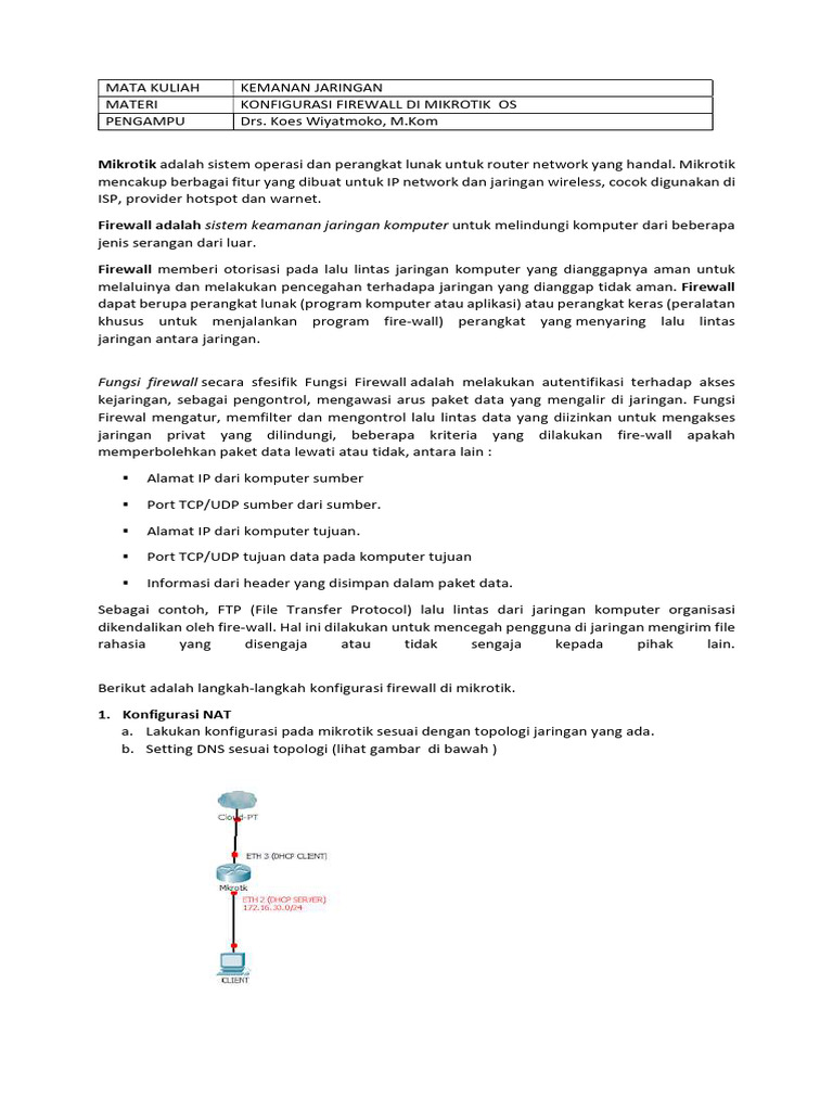 Konfigurasi Firewall Mikrotik Lengkap | PDF