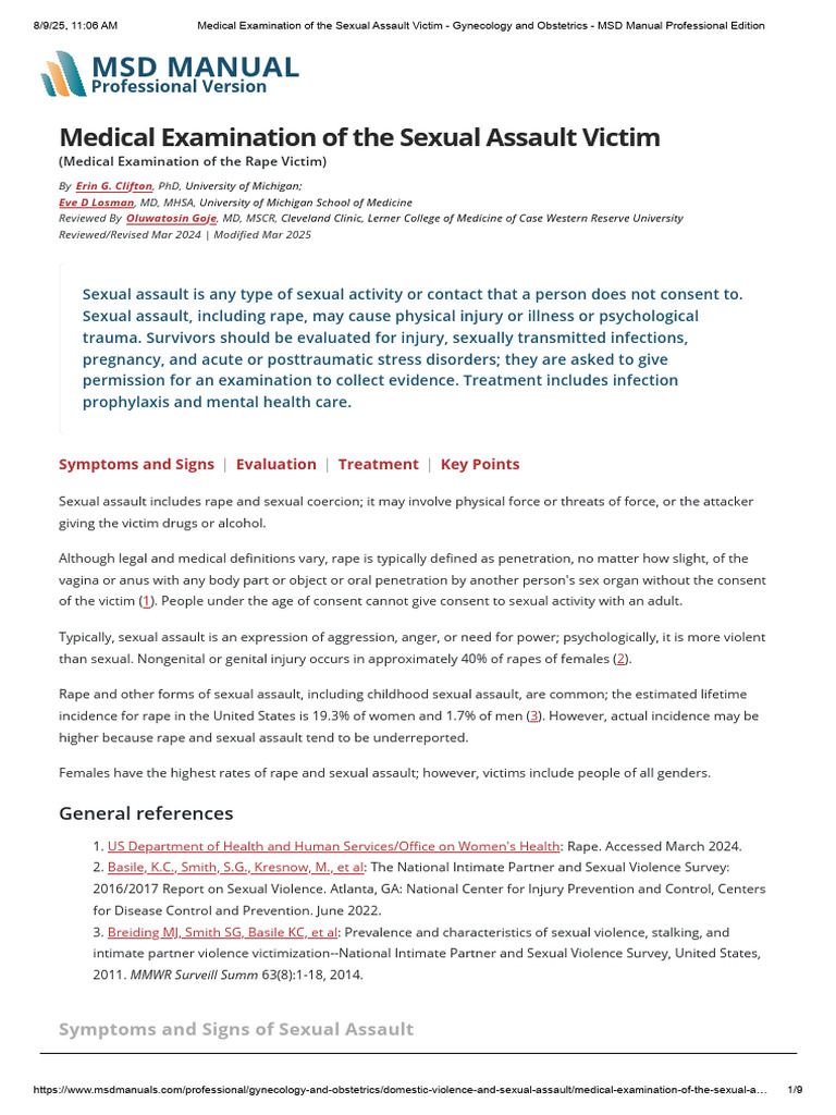 Medical Examination for Sexual Assault Victims | PDF | Rape | Sexually ...