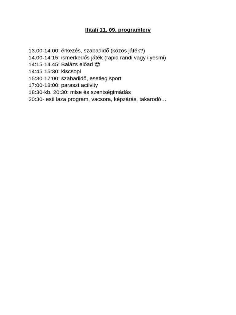 Ifitali Programterv | PDF