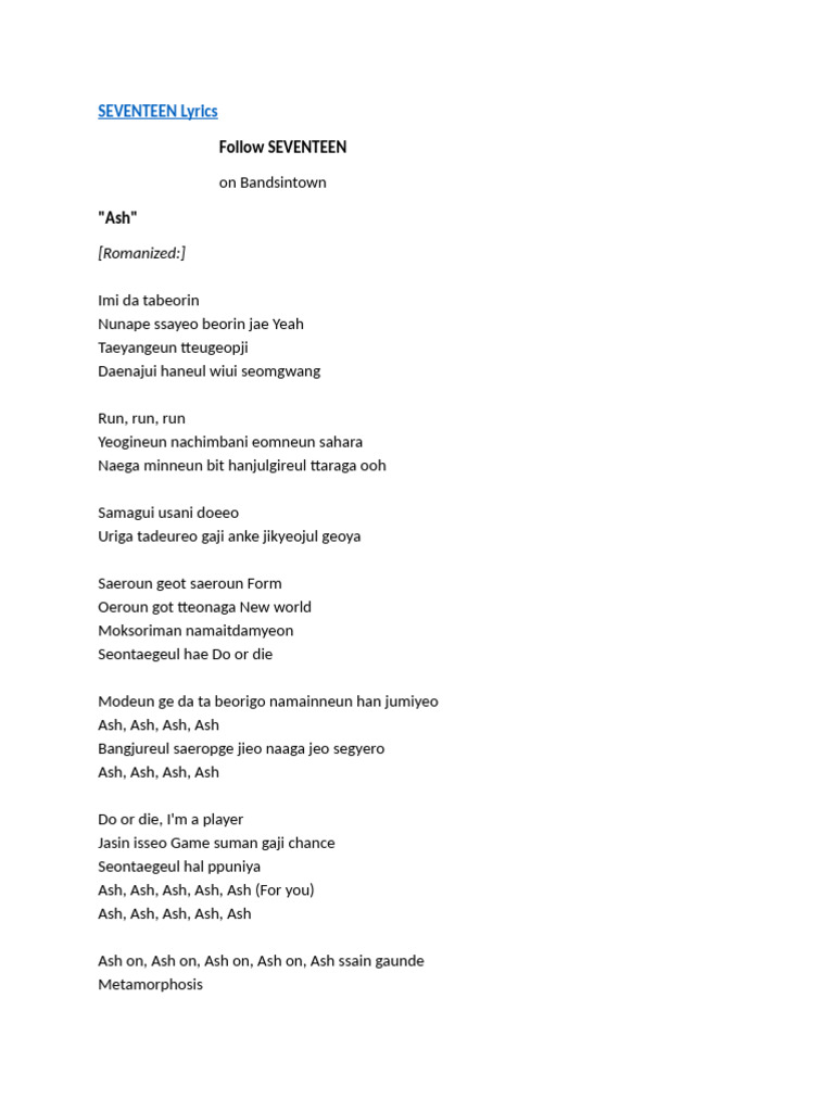 SEVENTEEN's "Ash" Lyrics Analysis | PDF