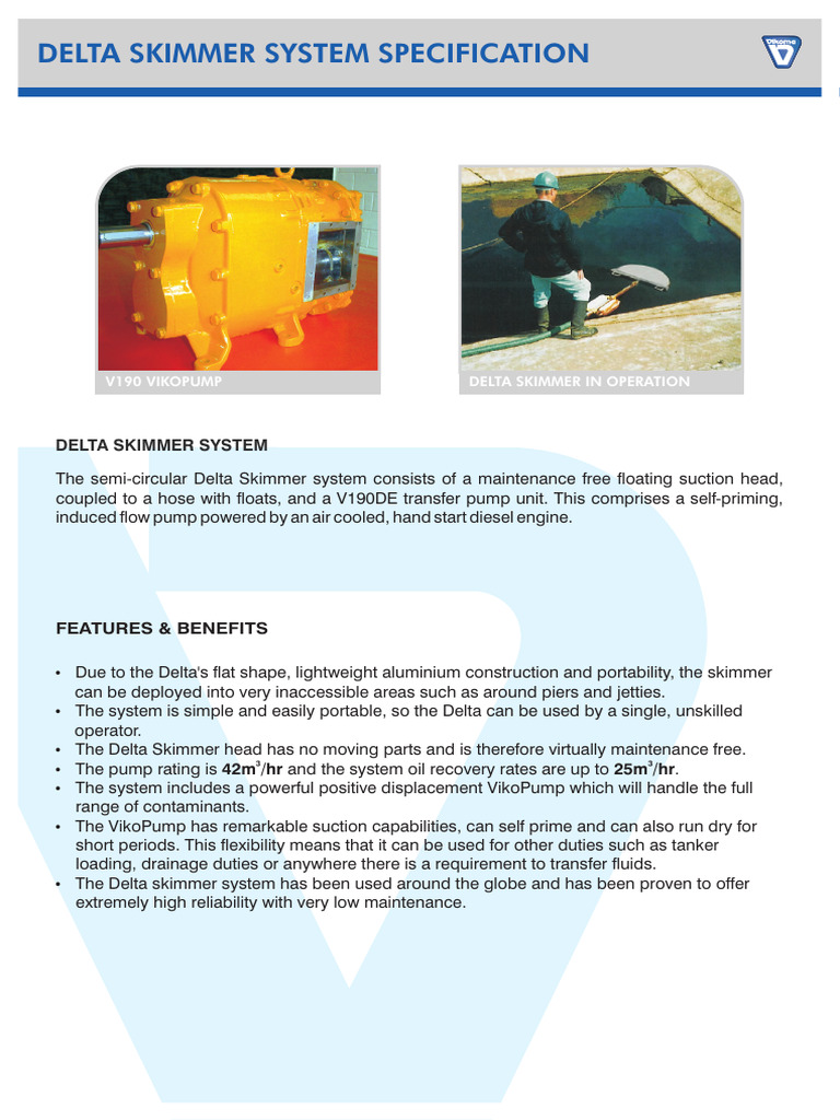 Delta Skimmer System Overview | PDF | Pump | Mechanical Engineering