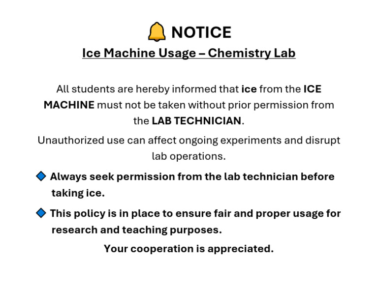 Ice Machine Usage Policy for Lab | PDF