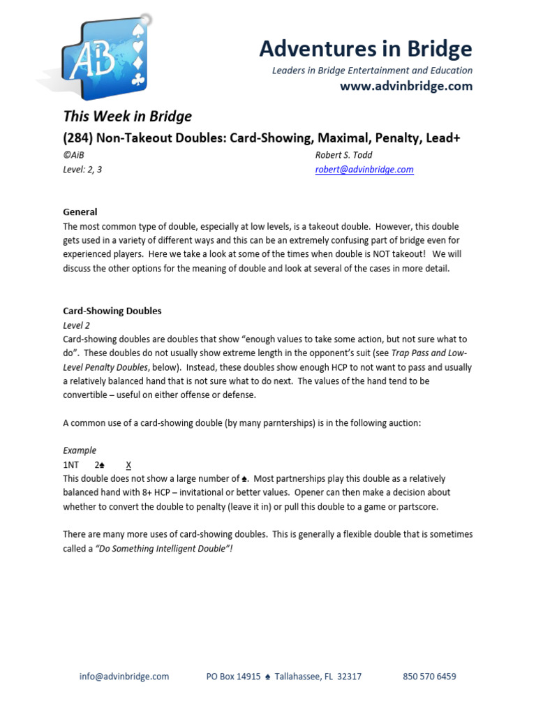 Understanding NonTakeout Doubles in Bridge PDF Contract Bridge