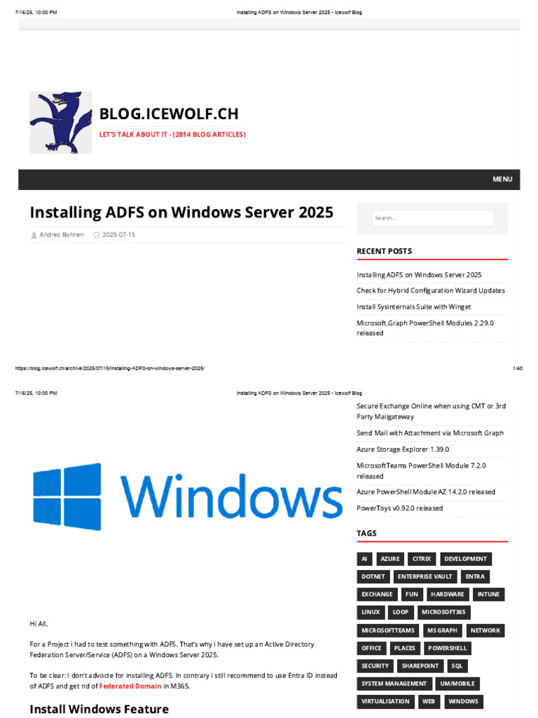 ADFS Installation on Windows Server 2025 | PDF | Active Directory ...