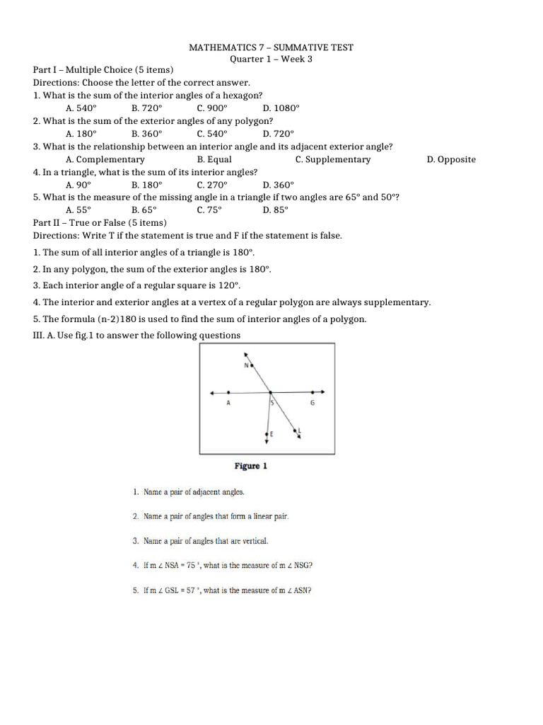 7th Grade Math Summative Test Guide | PDF