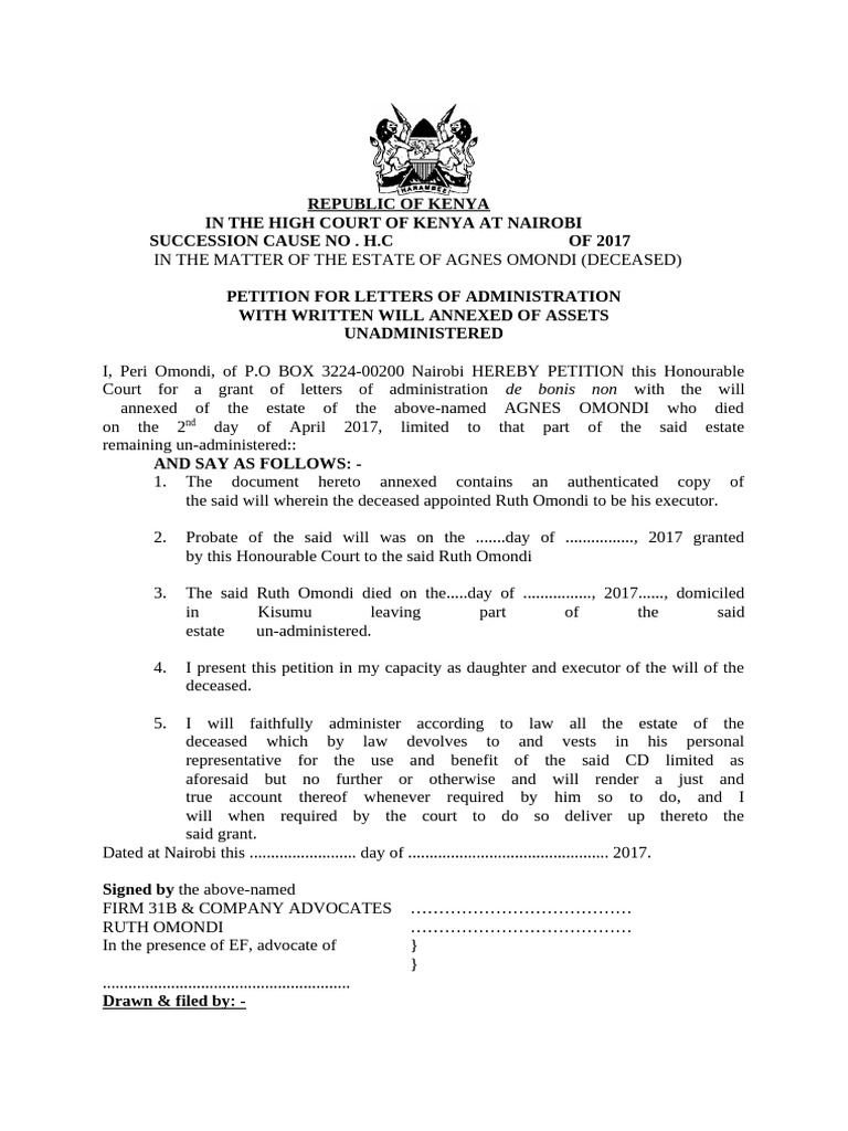 Petition for Grant of Administration Non-Administered | PDF | Probate