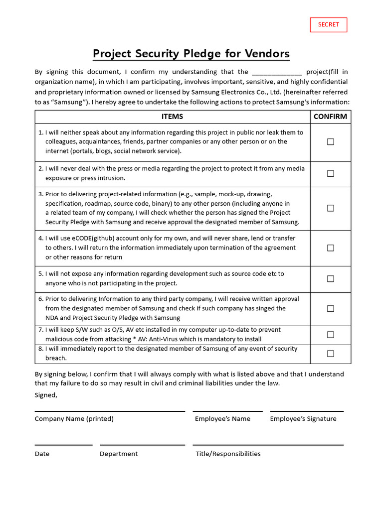 Vendor Security Pledge Agreement | PDF | Non Disclosure Agreement