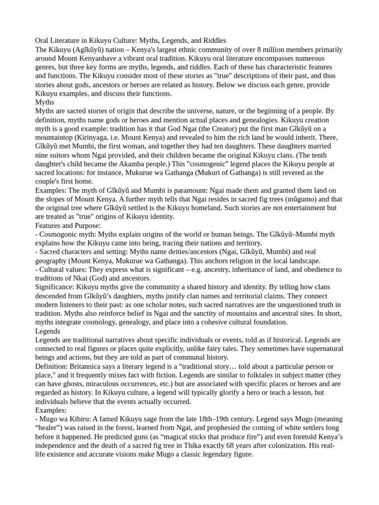 Kikuyu Oral Literature: Myths, Legends, Riddles | PDF | Riddle