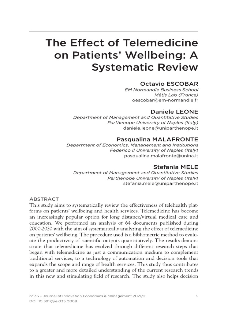 The Effect of Telemedicine On Patients Wellbeing A Systematic Review ...