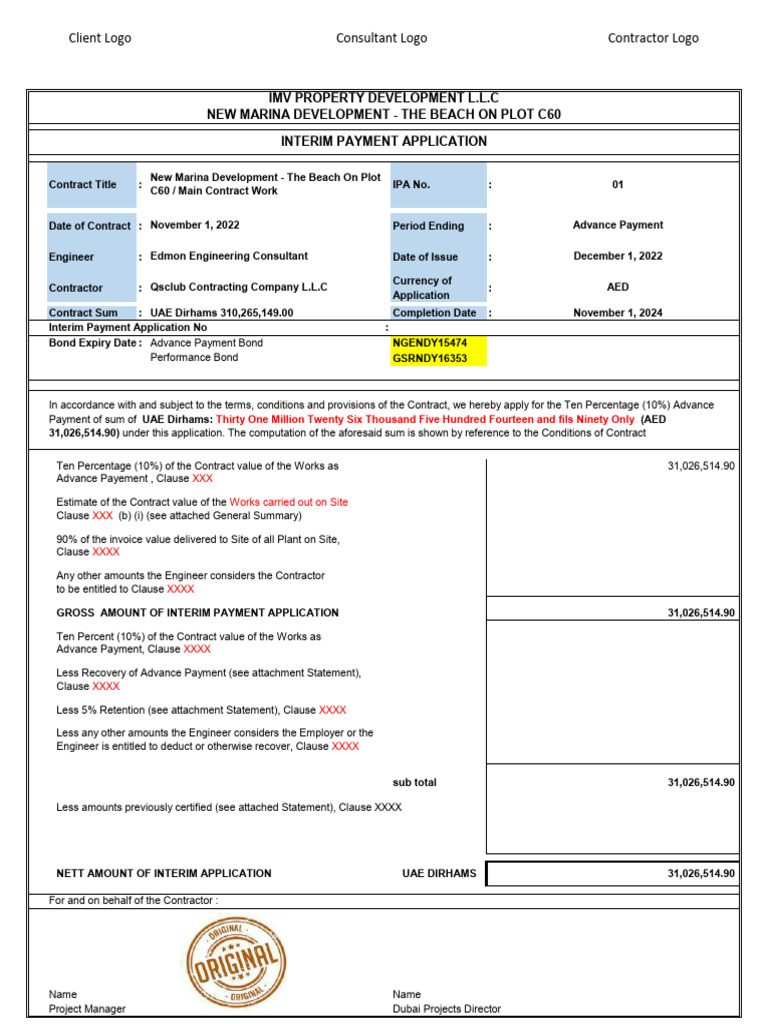Interim Payment Application for Marina Project | PDF | Toilet