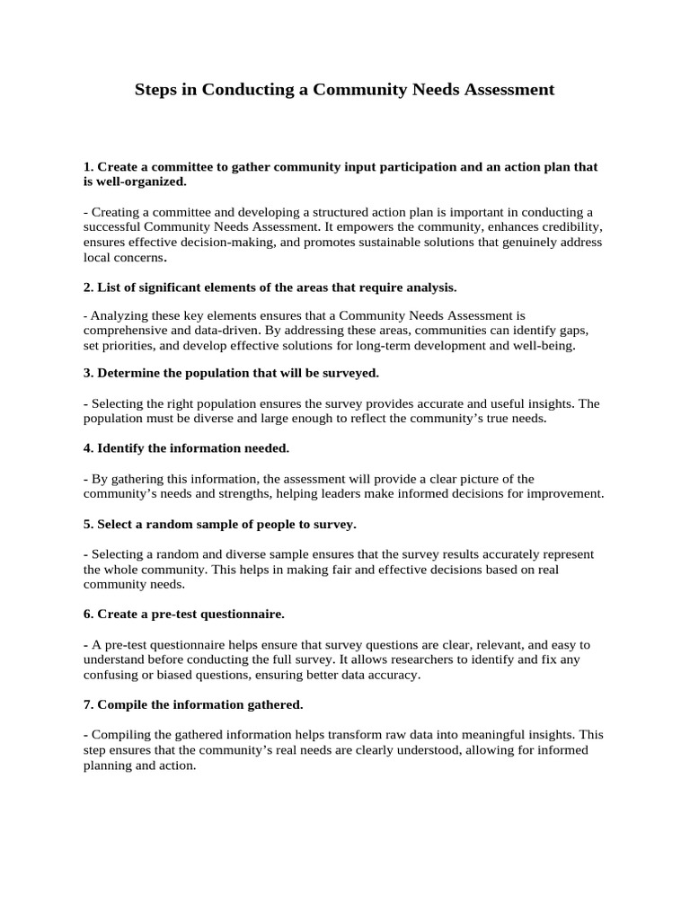 Community Needs Assessment Steps | PDF | Survey Methodology | Sampling ...