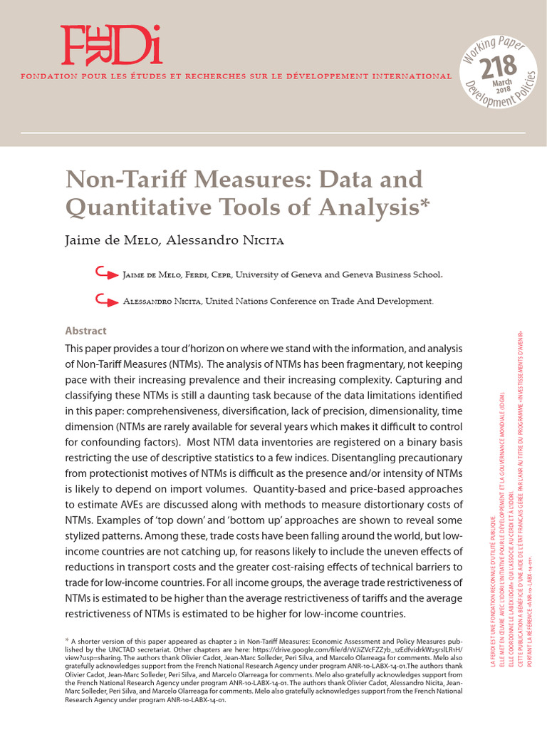Analyzing Non-Tariff Measures in Trade | PDF | Non Tariff Barriers To ...