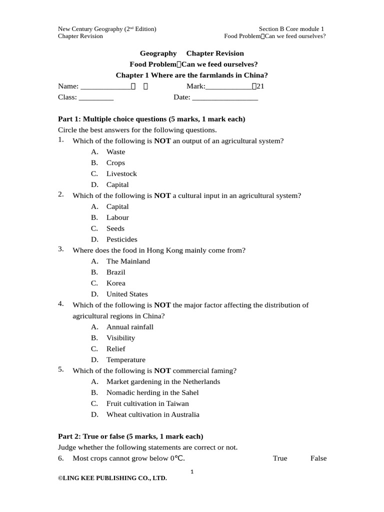 Chapter Revision of Chapter1 (Word) | PDF | Agriculture | Farms