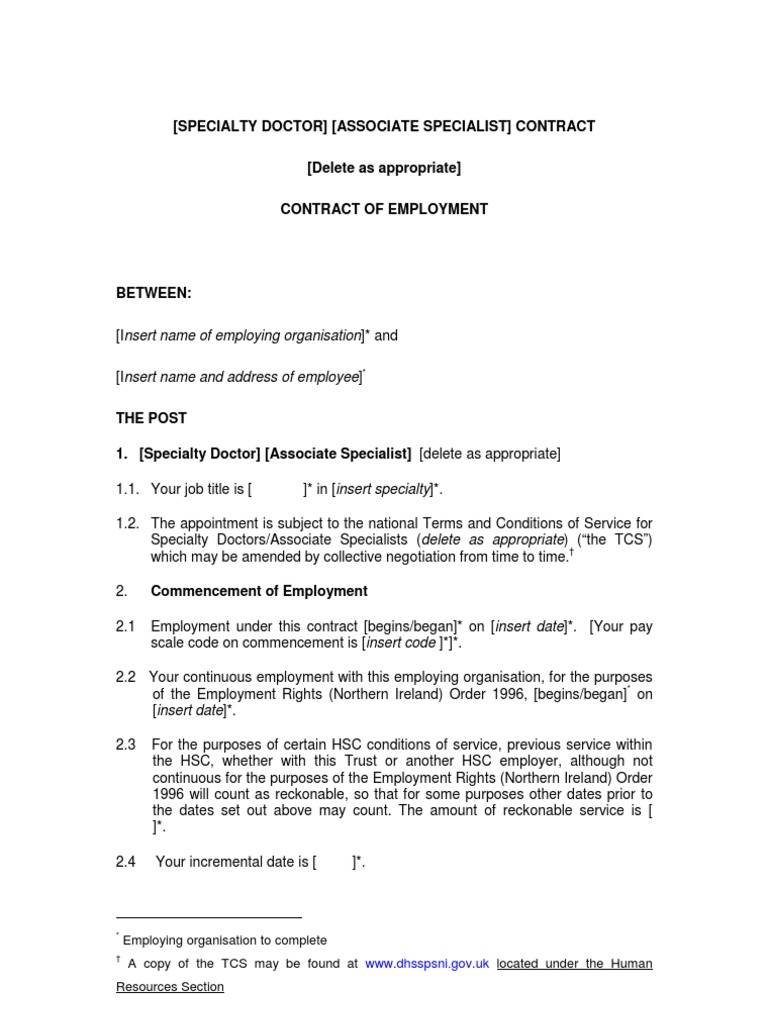Specialty Doctor Employment Contract | PDF | Employment | Pension