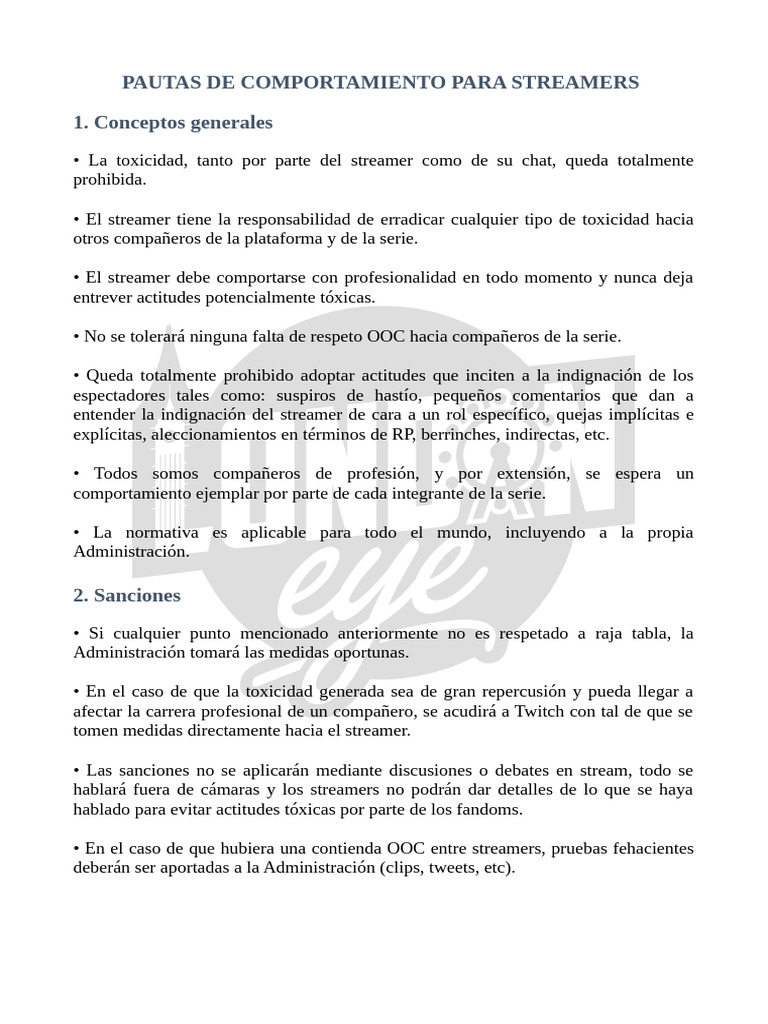 Normas de Conducta para Streamers | PDF