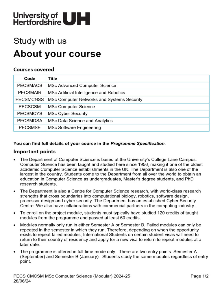 MSc Cyber Security Overview 2024-25 | PDF | Master Of Science ...