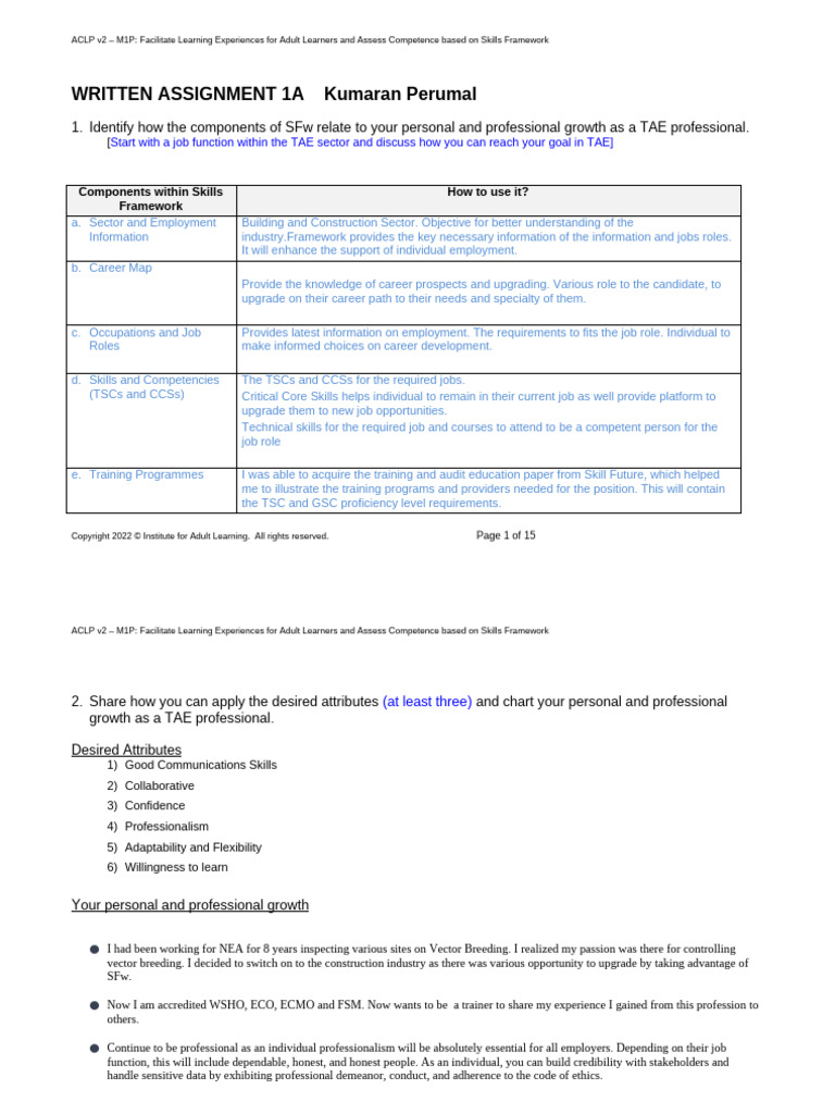 Skills Framework for TAE Professionals | PDF | Learning | Adult Education