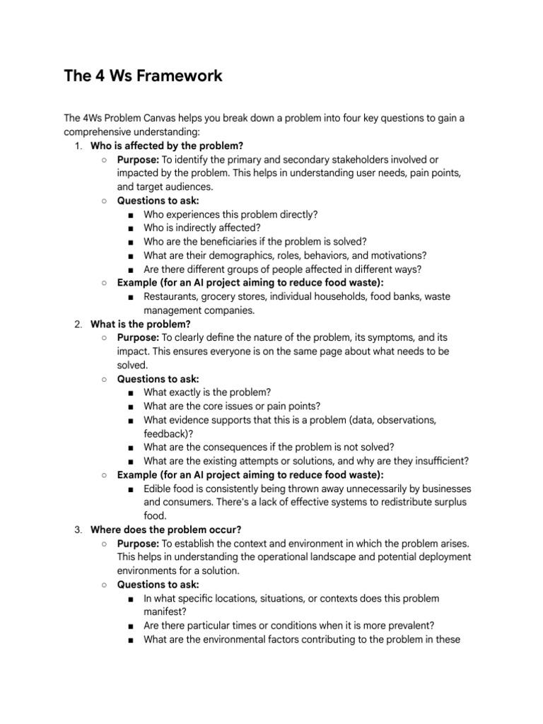 Creating a 4Ws Problem Canvas Template | PDF | Usability | Waste