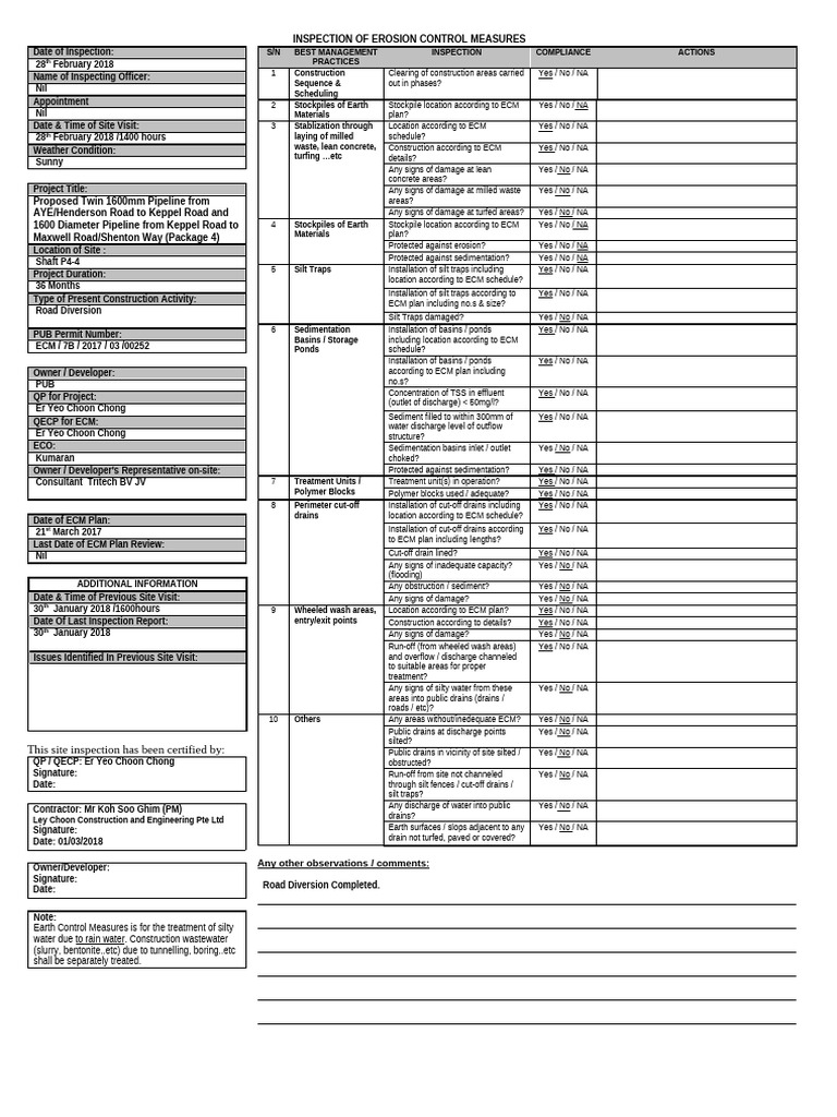 Erosion Control Measures Inspection Report | PDF | Water | Water And ...