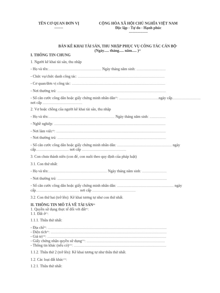 Mau Ke Khai Tai San-Cong Tac Can Bo | PDF