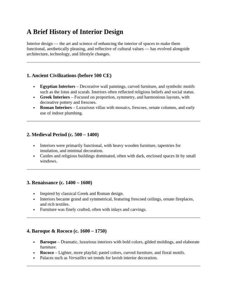 Timeline of Interior Design History | PDF | Interior Design | Furniture