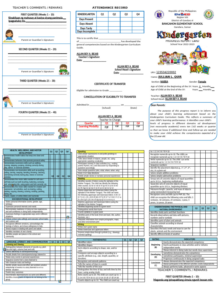 Kindergarten Progress Report 2022-2023 | PDF | Letter Case | Word