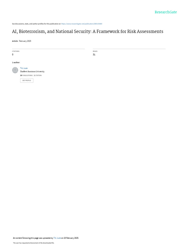 AI in Bioterrorism Risk Assessment Framework | PDF | Artificial ...