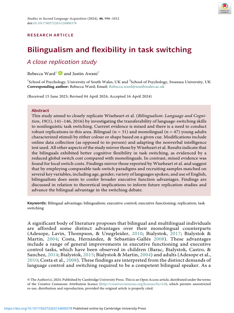 Bilingualism's Impact on Task Switching | PDF | Executive Functions ...