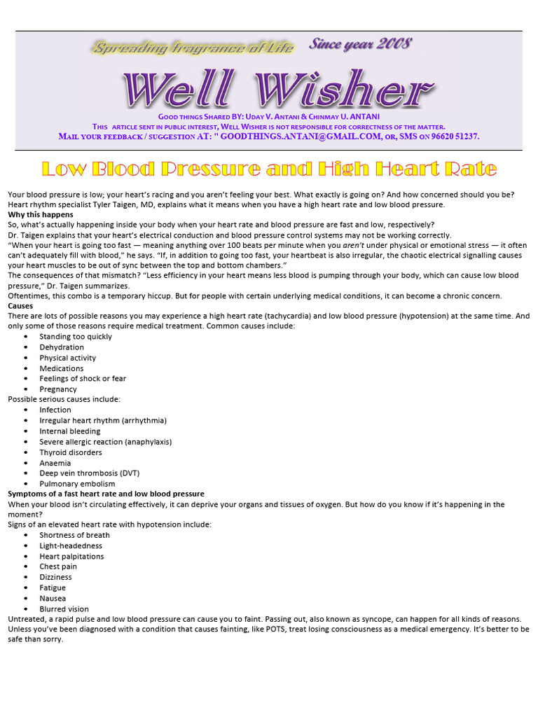 High Heart Rate with Low Blood Pressure | PDF | Blood Pressure | Heart