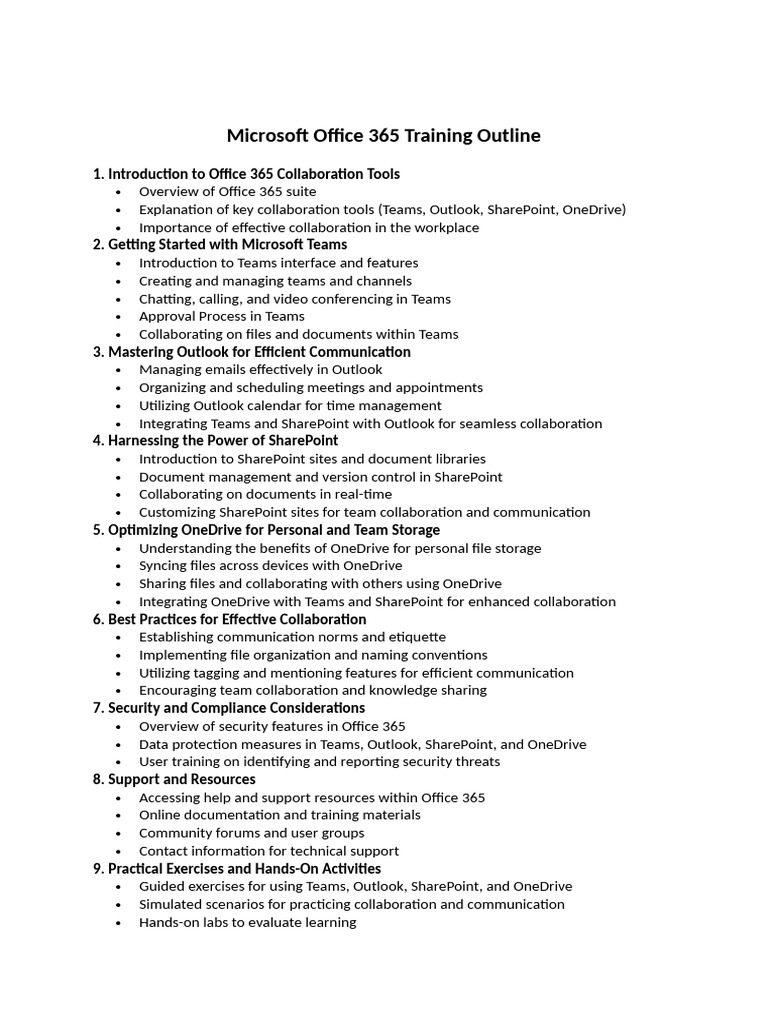 Microsoft 365 Training Outline PDF | PDF