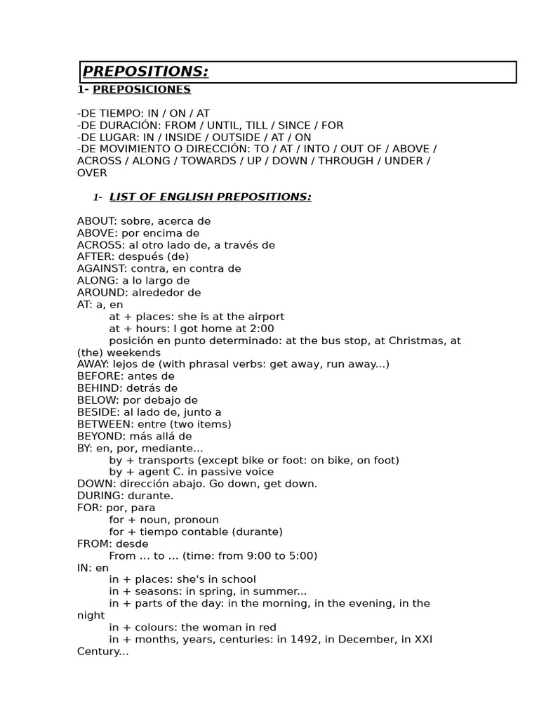 English Prepositions Overview | PDF | Language Mechanics | Language ...