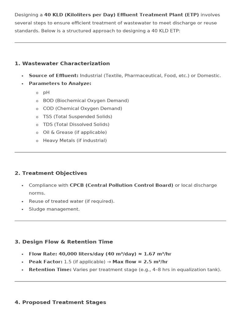 40 KLD Effluent Treatment Plant Design | PDF | Sewage Treatment ...