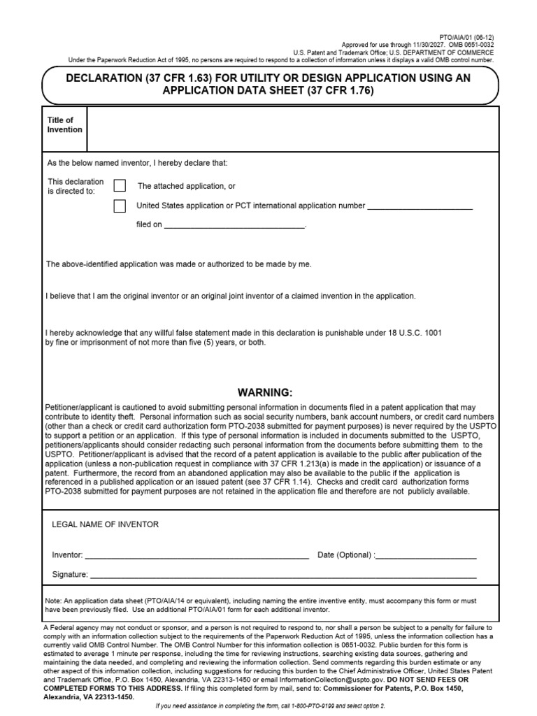 USPTO AIA/14 Application Data Sheet | PDF | United States Patent And ...