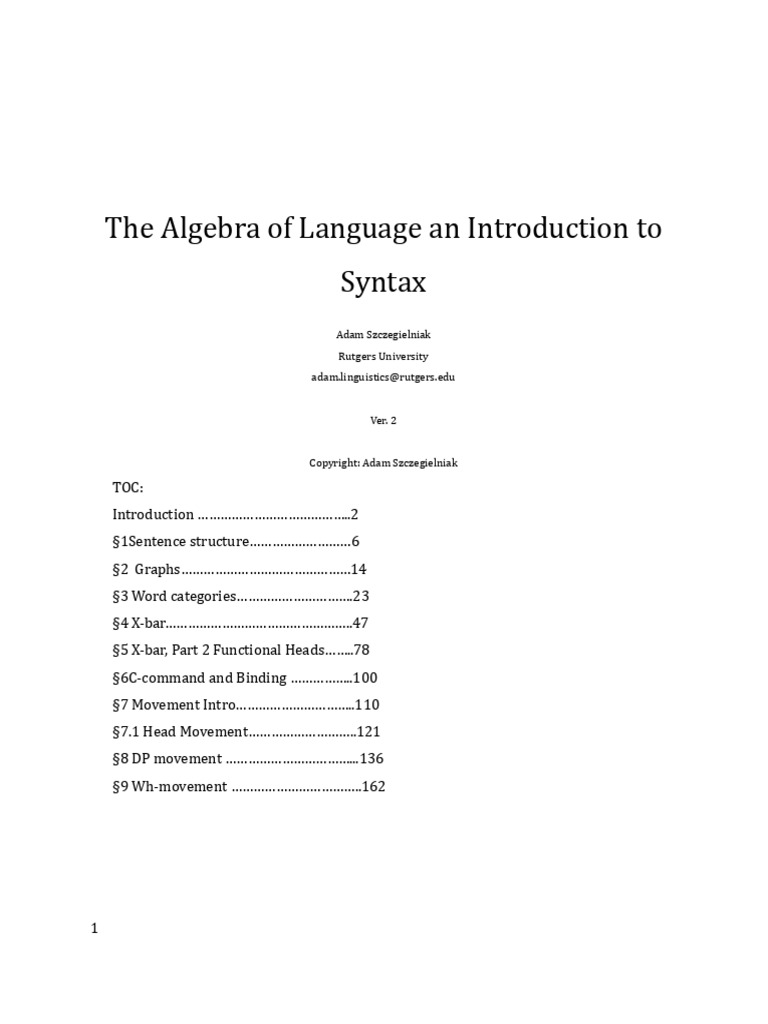 The Algebra of Language Introduction to Syntax v2 | PDF | Adverb ...